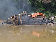 Gold mining severely impacts forest and riverine ecosystems in Sundaland thru habitat destruction and water contamination. (Source: © <a href=%27http_/www.conservation.org/Pages/default.aspx/%27.html _fcksavedurl='http://www.conservation.org/Pages/default.aspx/' class='external text' title='http://www.conservation.org/Pages/default.aspx/' rel='nofollow'>Conservation International</a>, photo by Jim Sanderson)