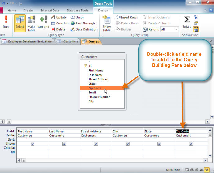 Selecting fields to add to the query