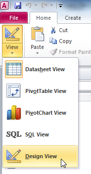 Switching to Design View with the View command on the Ribbon