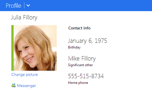 Screenshot of Microsoft Profile