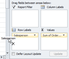 Dragging a field out of Row Labels