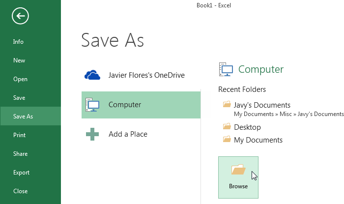 Screenshot of Excel 2013