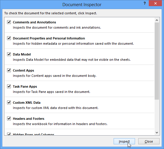 Screenshot of Excel 2013