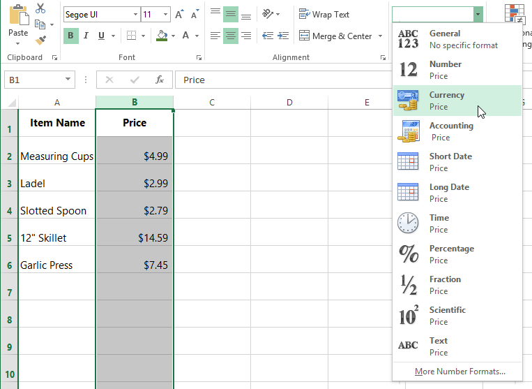 screenshot of excel 2013