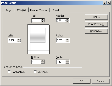 Margins Tab on the Page Setup Dialog Box