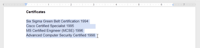 Screenshot of Google Documents