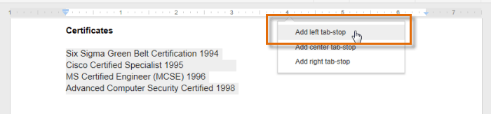 Screenshot of Google Documents