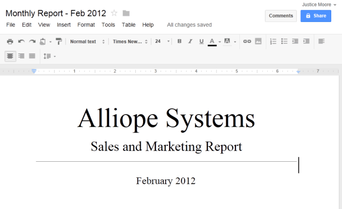 Screenshot of Google Documents