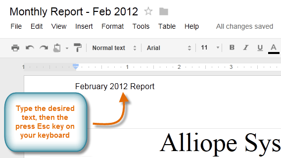 Screenshot of Google Documents