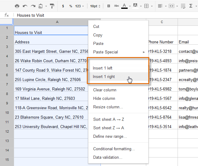 Screenshot of Google Spreadsheets