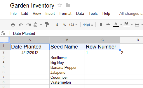 Screenshot of Google Spreadsheets