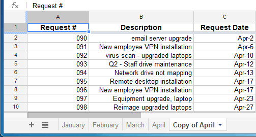 Screenshot of Google Spreadsheets