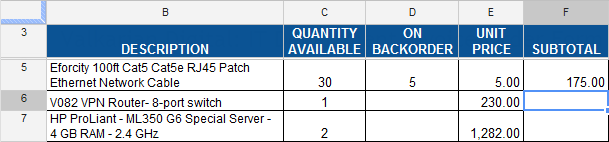 Screenshot of Google Spreadsheets