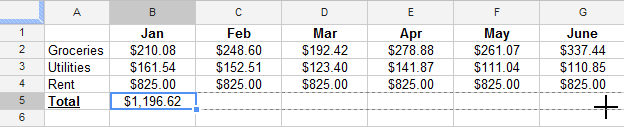 Screenshot of Google Spreadsheets