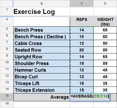 Screenshot of Google Spreadsheets