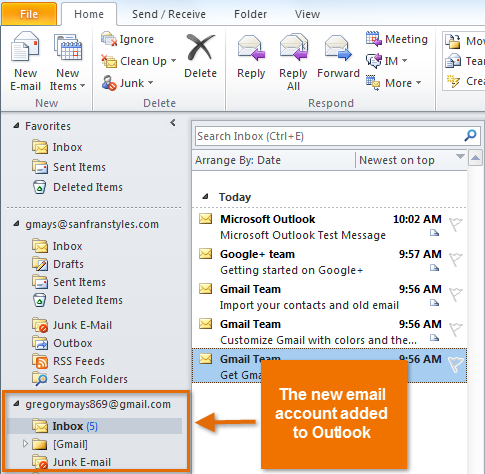 Screenshot of Microsoft Outlook 2010