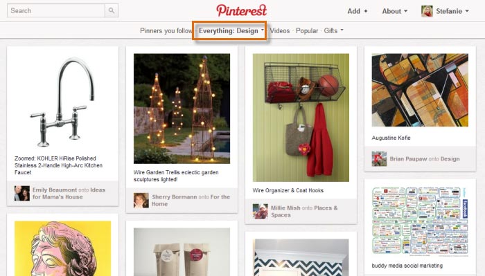 Screenshot of Pinterest