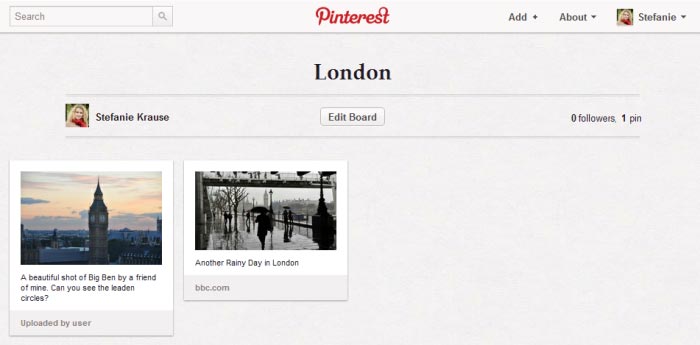 Screenshot of Pinterest