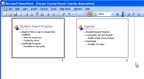 Drag a slide in Slide Sorter View