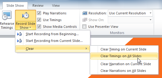 Clearing timing on all slides
