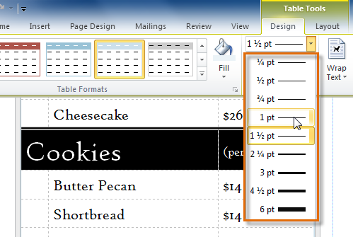 Line weight options