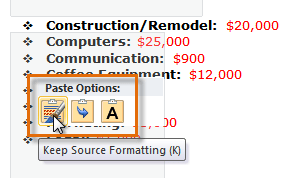 Paste options