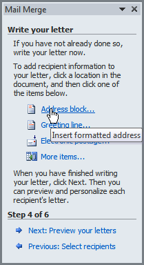 Inserting an address block