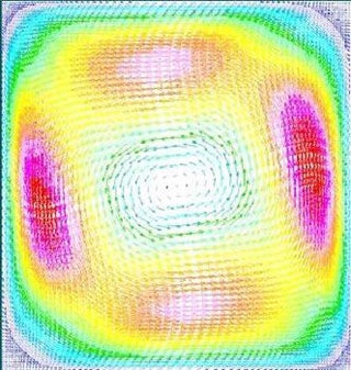 Imaging of square cavity flow field showing hot spots at the sides.