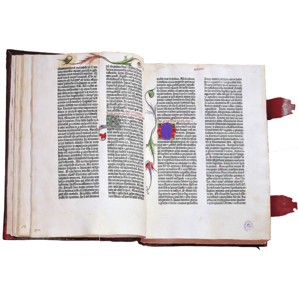 The Gutenberg Bible printed by Johannes Gutenberg in Mainz (Germany) who invented the printing using movable types in the 15th century.