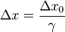 \Delta x = \frac{\Delta x_0}{\gamma} \,\!