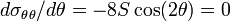 d\sigma_{\theta\theta}/d\theta = -8S\cos(2\theta) = 0
