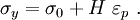 
\sigma_y = \sigma_0 + H~\varepsilon_{p}~.
 