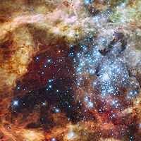 Grand star-forming region R136 in NGC 2070 (visible and ultraviolet, captured by the Hubble Space Telescope).jpg