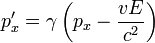 p_x'=\gamma \left ( p_x-\frac{vE}{c^2} \right )\,\!
