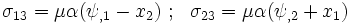 
\sigma_{13} = \mu\alpha(\psi_{,1} - x_2) ~;~~
\sigma_{23} = \mu\alpha(\psi_{,2} + x_1) 
