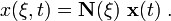 
x(\xi, t) = \mathbf{N}(\xi)~\mathbf{x}(t)~.
